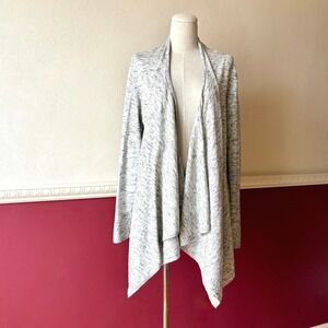 Talbots Grey Space Dye Cotton Waterfall Draped Open Cardigan Sweater Women's L